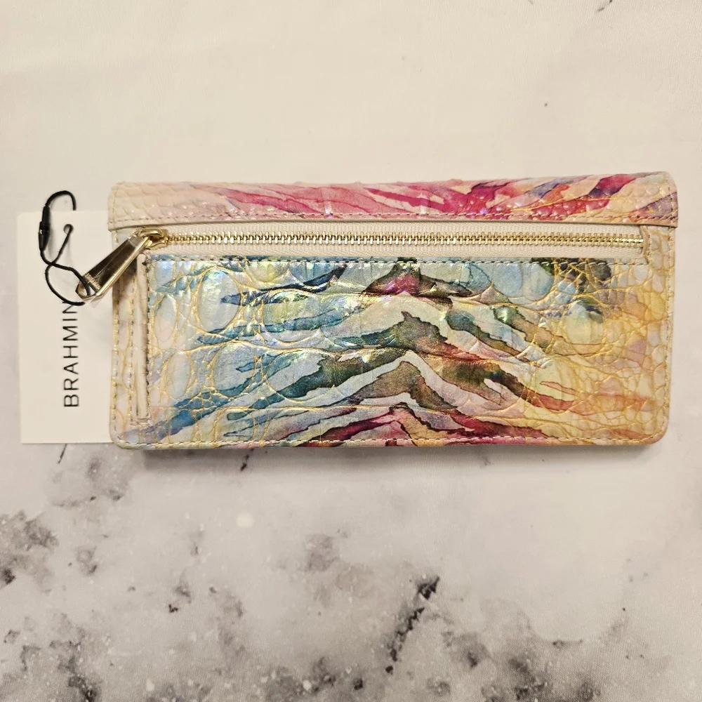 Brahmin Ady Bifold Wallet in Entice Ombre Melbourne Leather Pearlized Watercolor